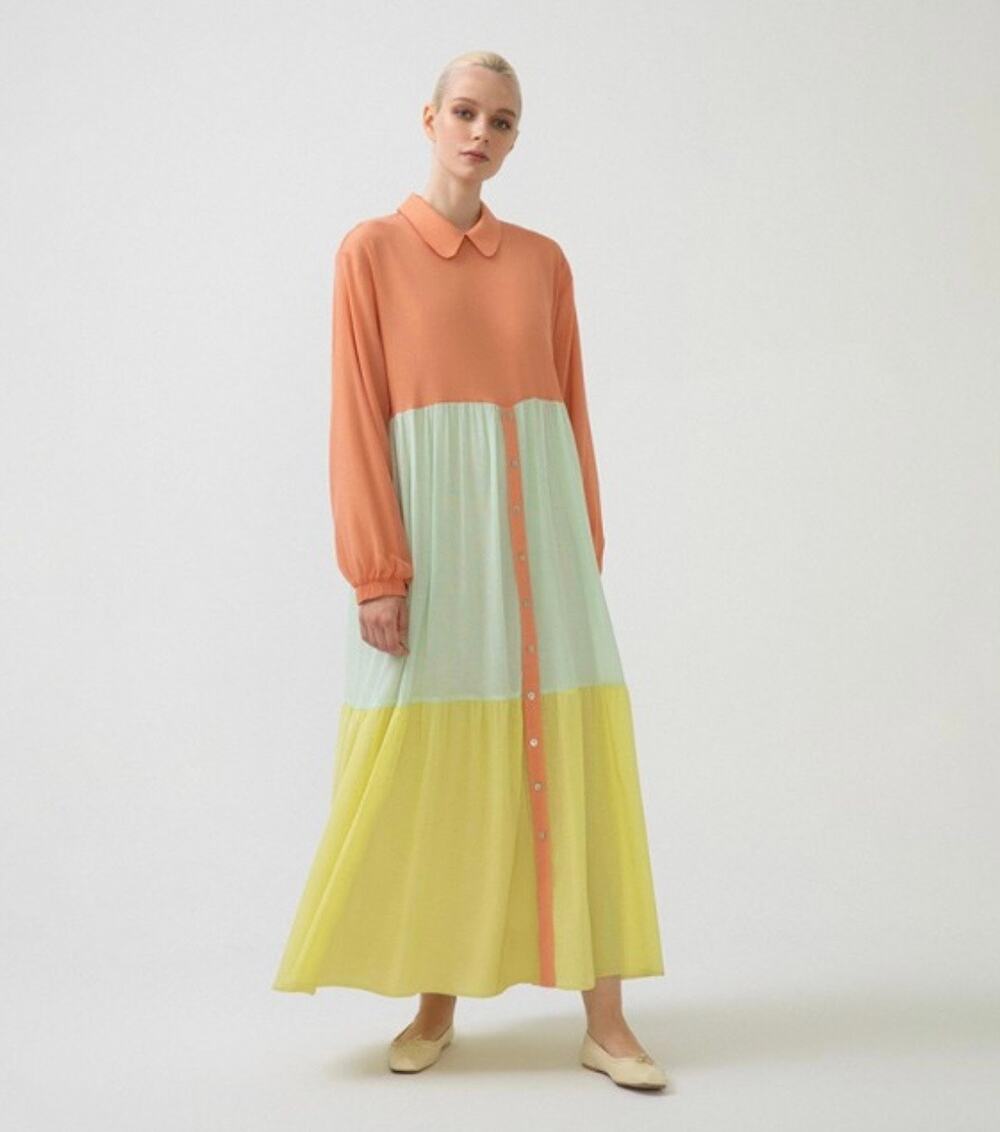 Touché Prive NWT Women’s Long Sleeve Tiered Collared Maxi Dress size 42 US XL